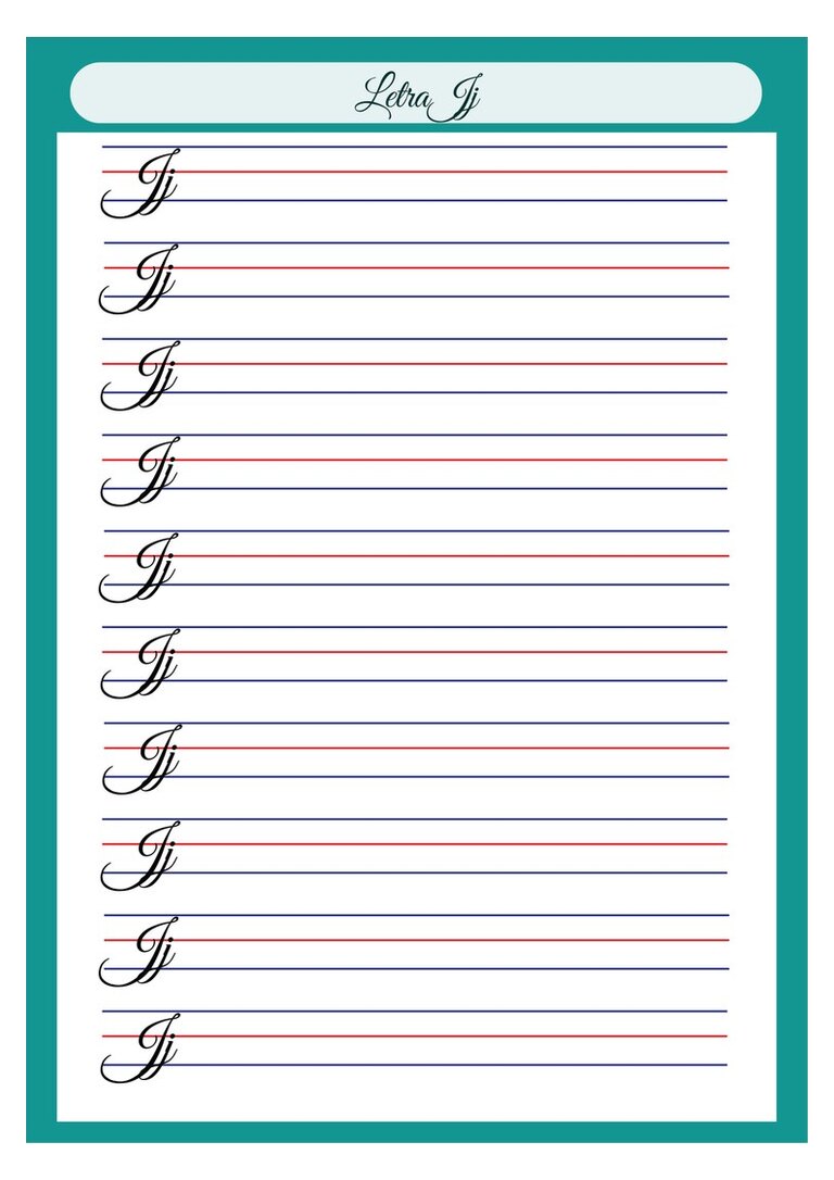 Letra cursiva Jj para copiar no caderno de caligrafia