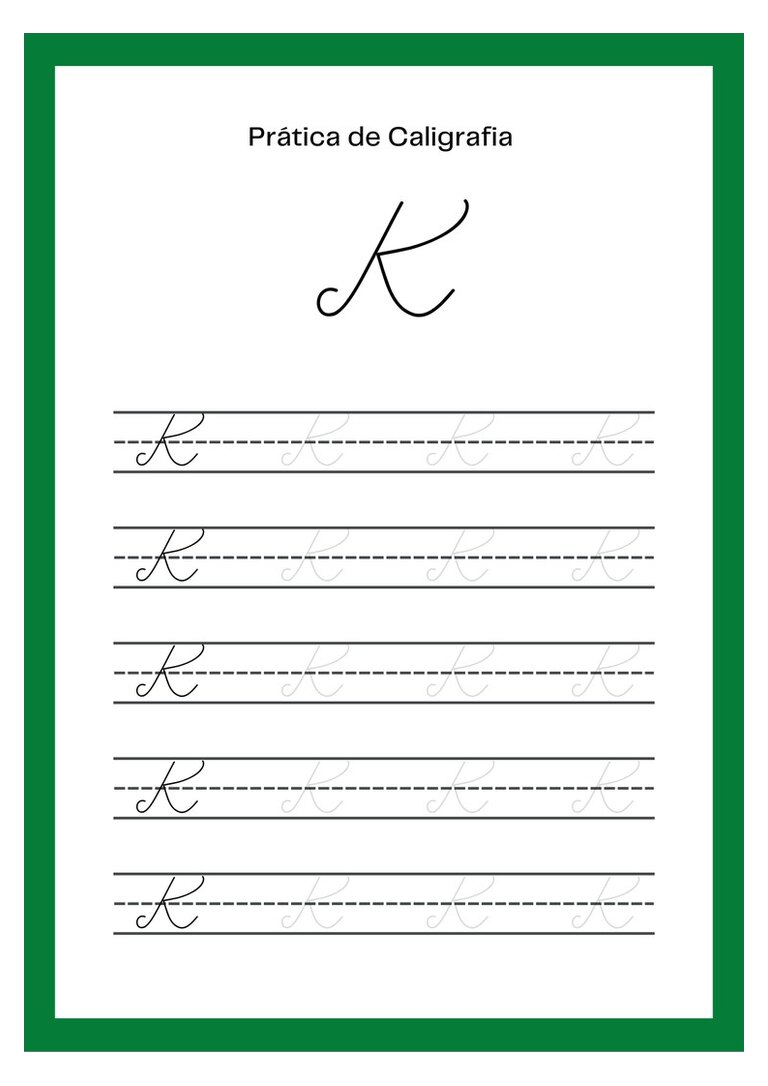 Caligrafia cursiva letra K maiúscula