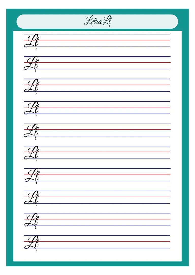 Letra cursiva Ll para copiar no caderno de caligrafia