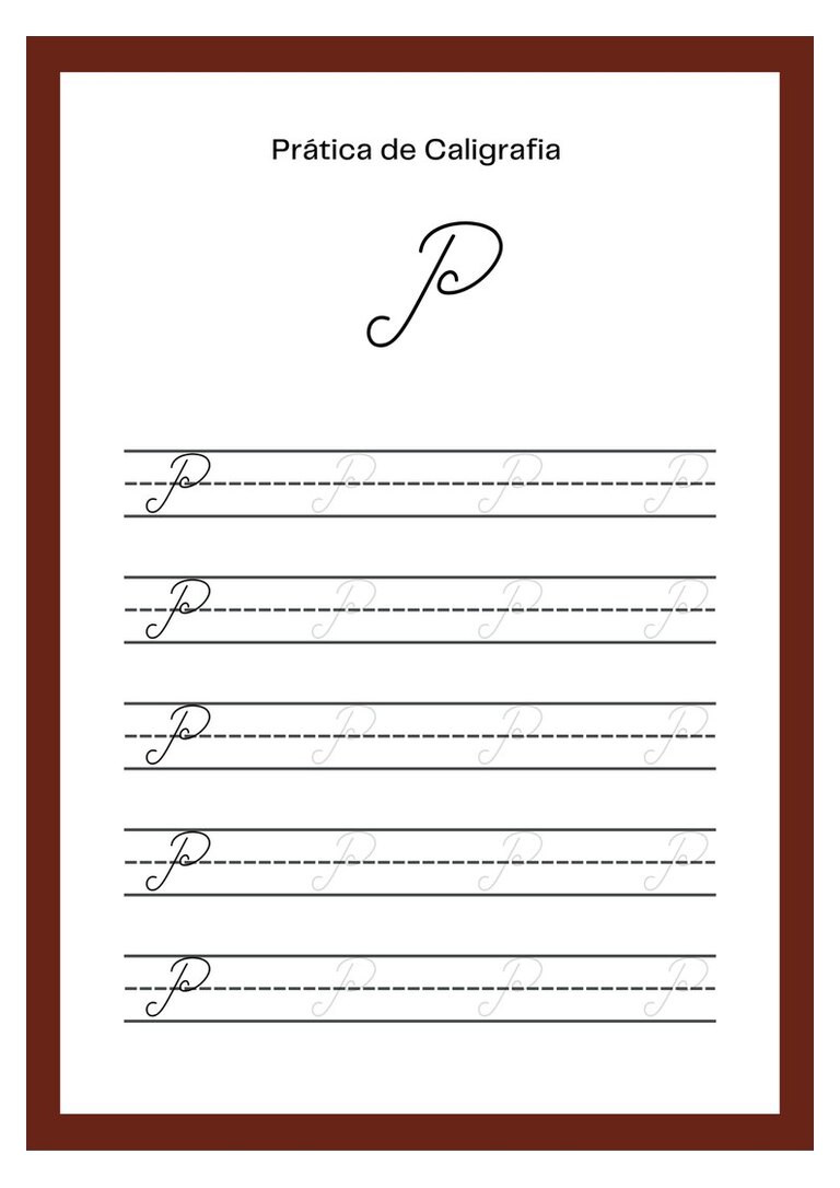 Caligrafia cursiva letra P maiúscula