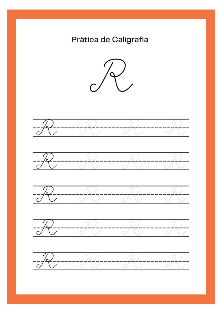 Caligrafia cursiva letra R maiúscula
