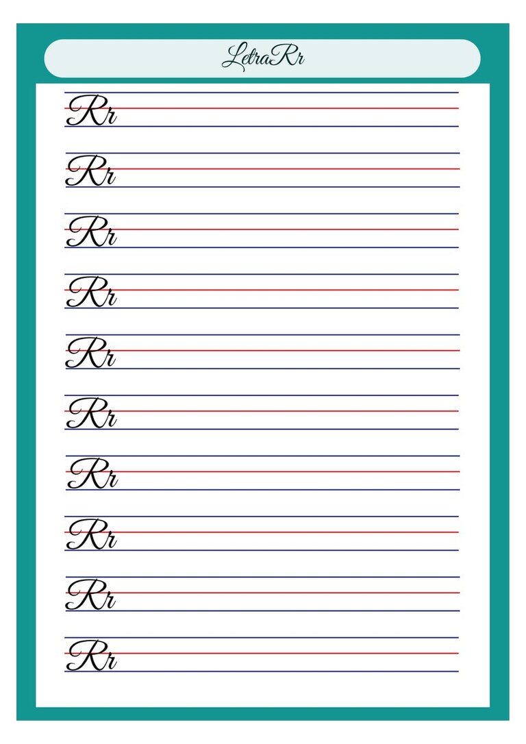 Letra cursiva Rr para copiar no caderno de caligrafia