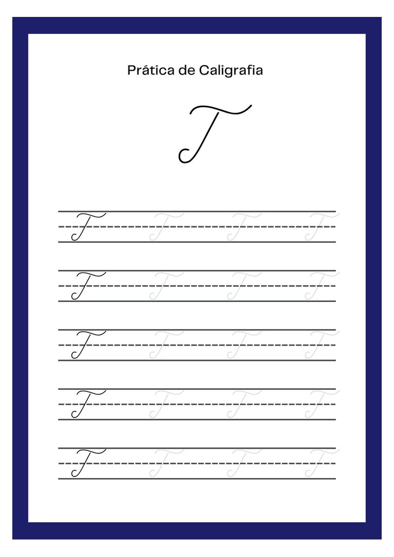 Caligrafia cursiva letra T maiúscula