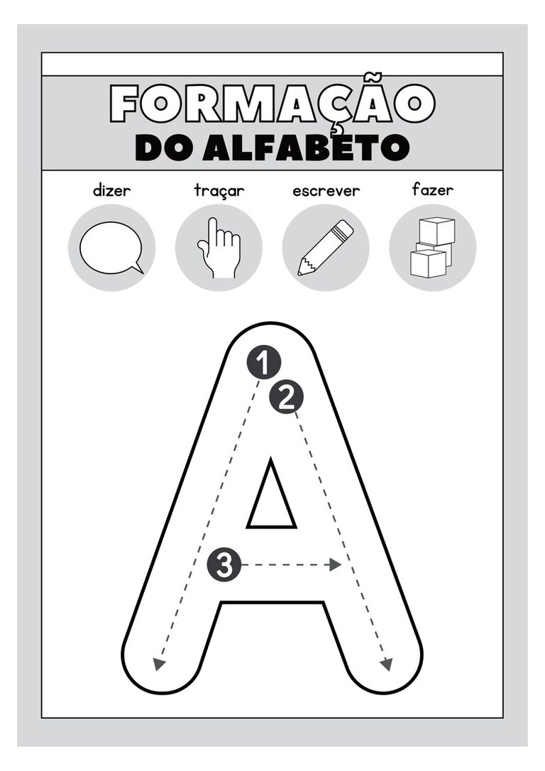 Letra A maiúscula para colorir e traçar com setas