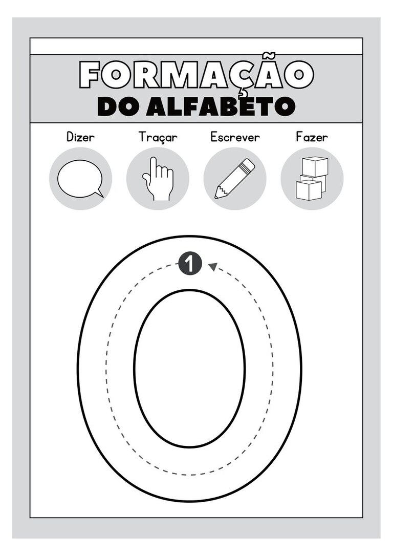 Letra O maiúscula para colorir e traçar com setas