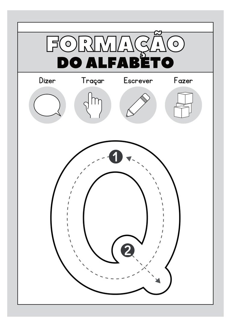 Letra Q maiúscula para colorir e traçar com setas