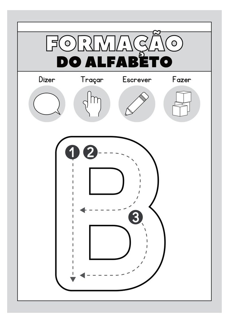 Letra B maiúscula para colorir e traçar com setas