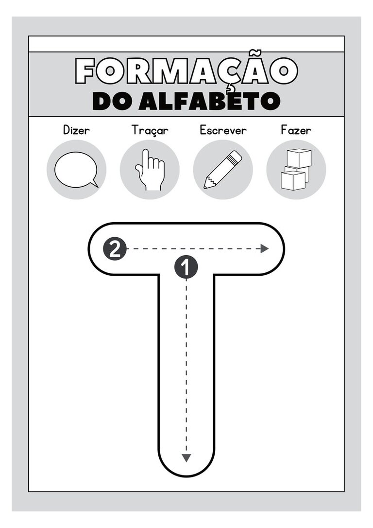 Letra T maiúscula para colorir e traçar com setas