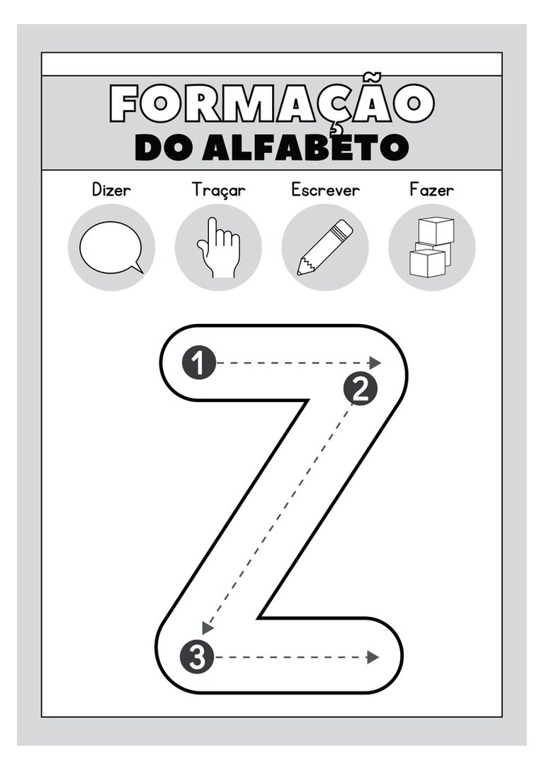 Letra Z maiúscula para colorir e traçar com setas