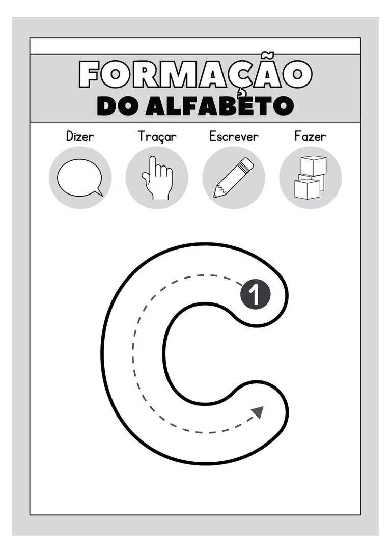 Letra c minúscula para colorir e traçar com setas