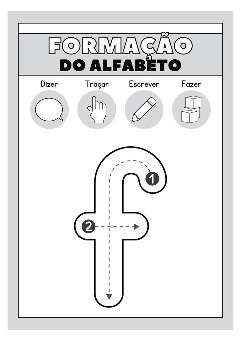Letra f minúscula para colorir e traçar com setas