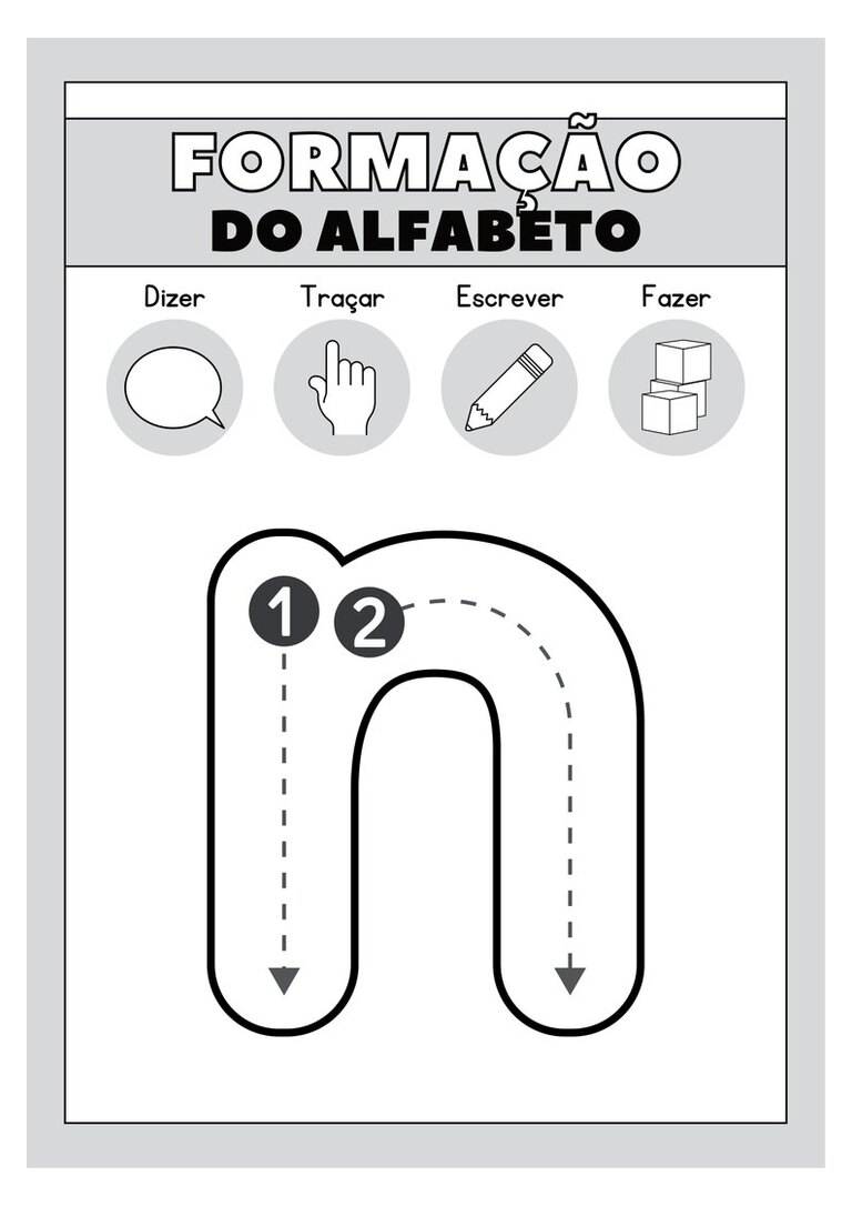 Letra n minúscula para colorir e traçar com setas