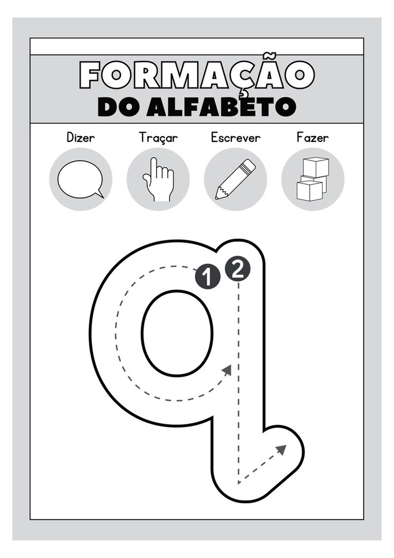 Letra q minúscula para colorir e traçar com setas
