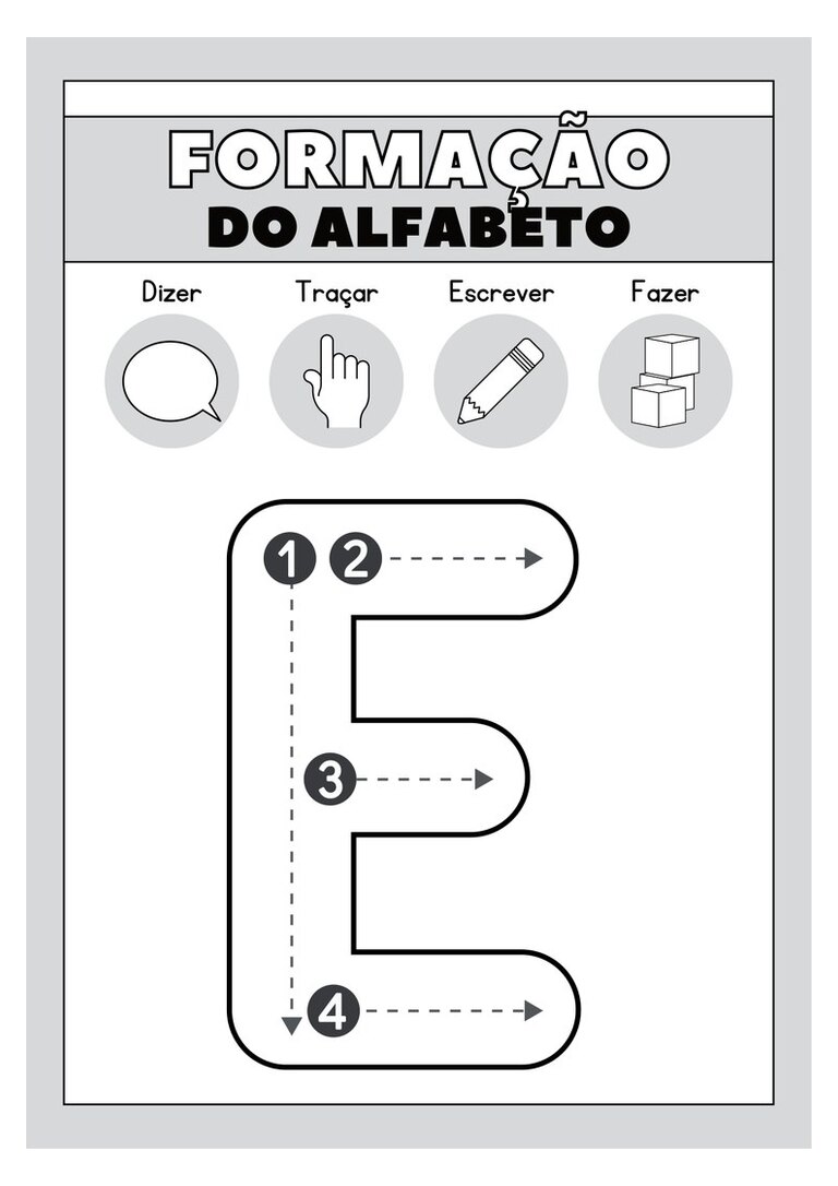 Letra E maiúscula para colorir e traçar com setas