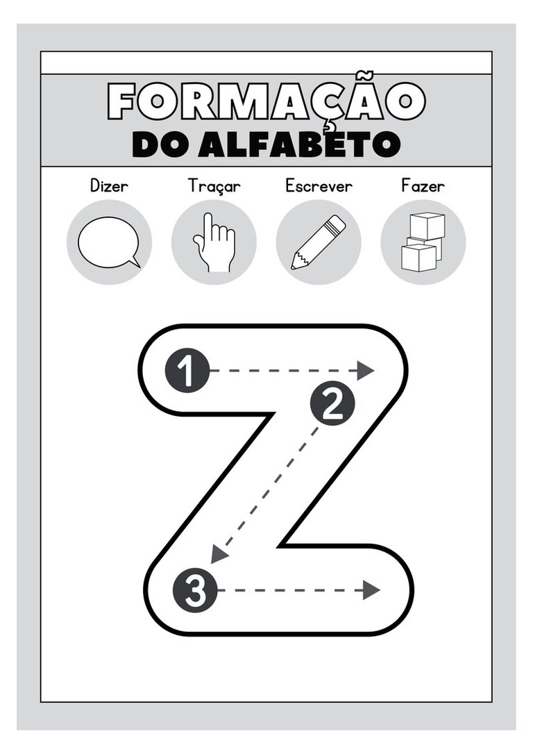 Letra z minúscula para colorir e traçar com setas