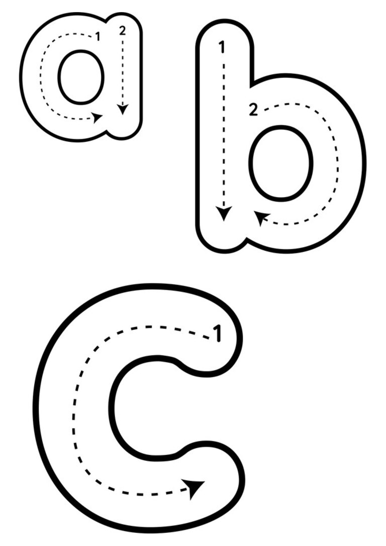 Letras a, b e c minúsculas para traçar