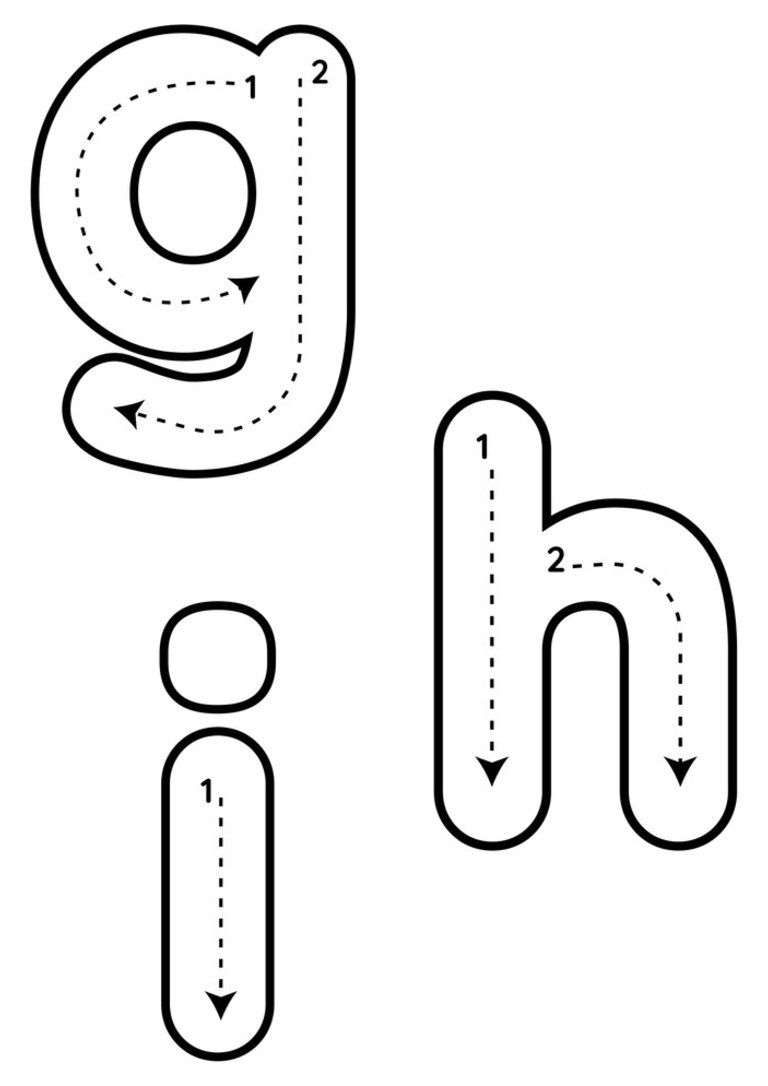 Letras g, h e i minúsculas para traçar