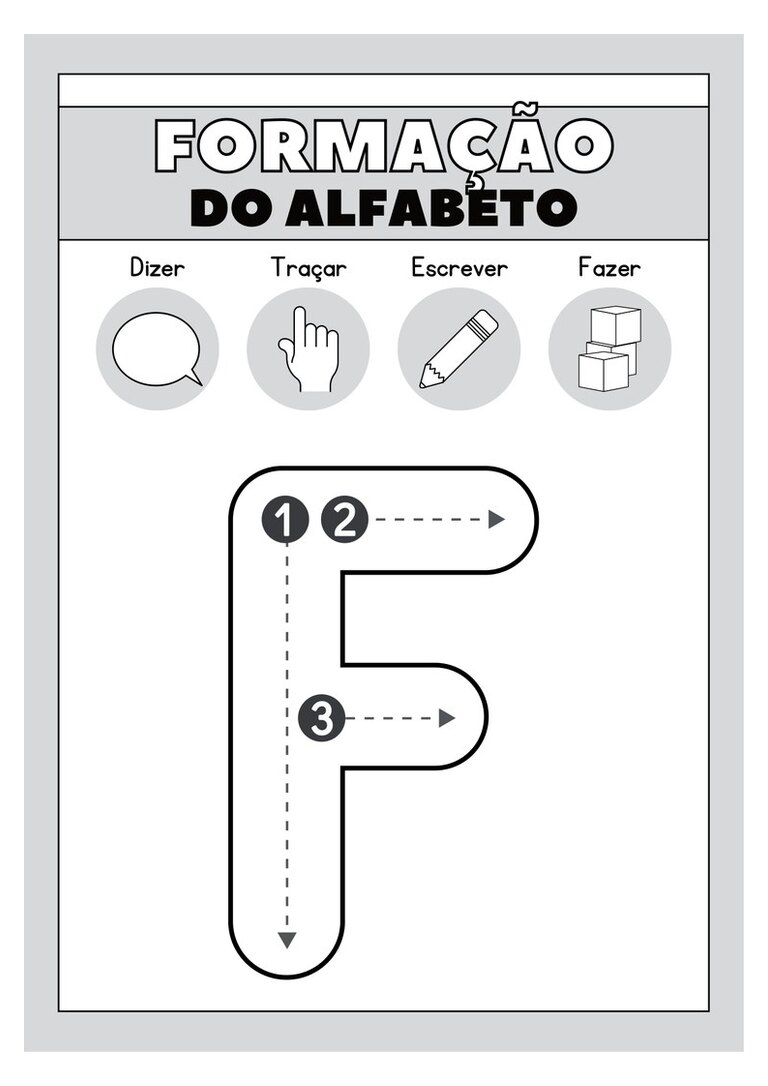 Letra F maiúscula para colorir e traçar com setas