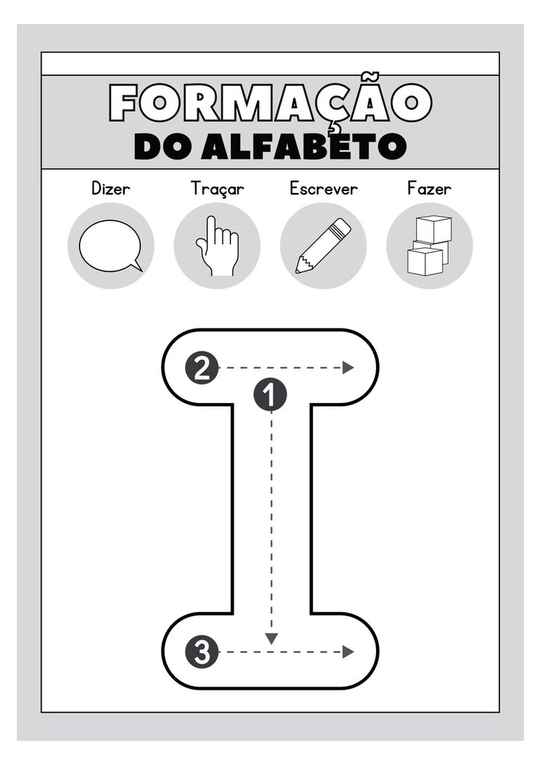Letra I maiúscula para colorir e traçar com setas