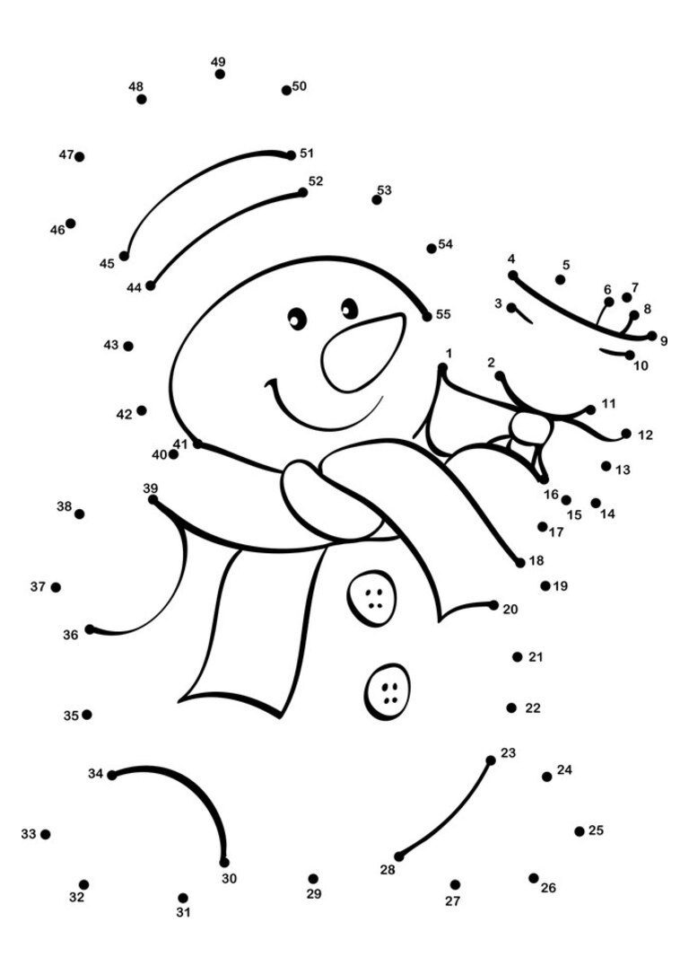 Ligue os pontos: boneco de neve acenando