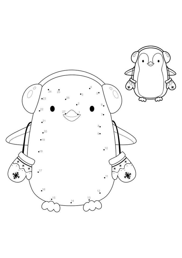 Ligue os pontos: pinguim com protetor de orelhas