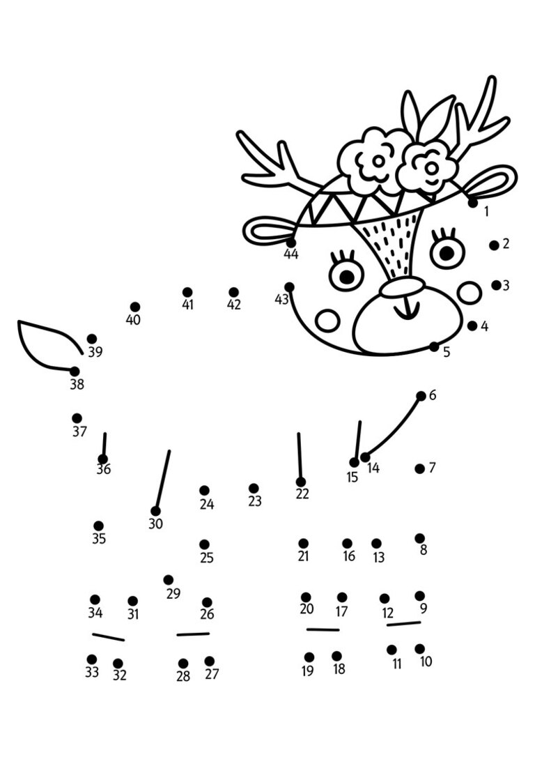 Ligue os pontos: veadinho com coroa de flores