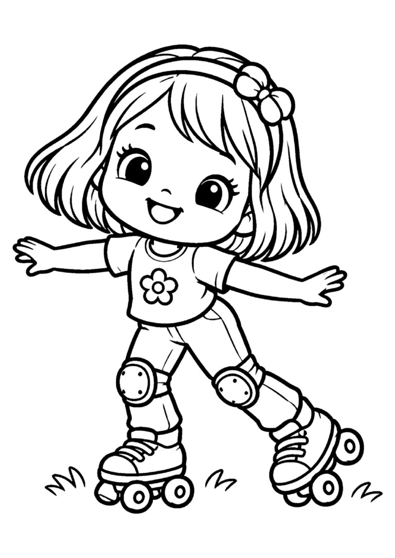 Menina andando de patins com joelheiras
