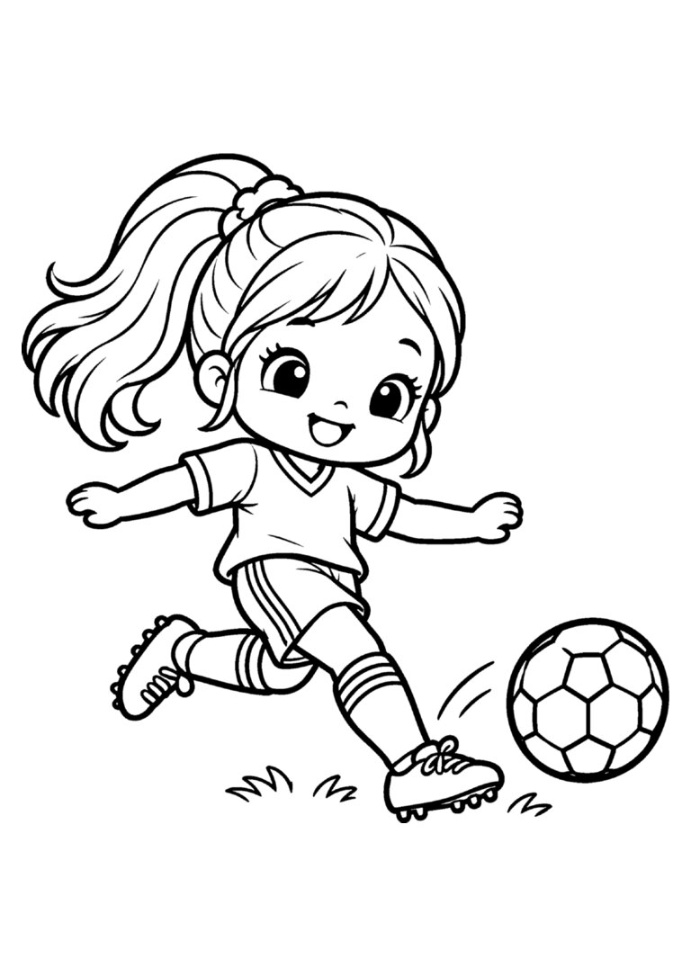 Menina jogadora de futebol chutando a bola