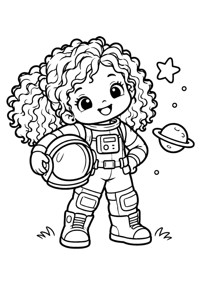Menina astronauta com o capacete embaixo do braço