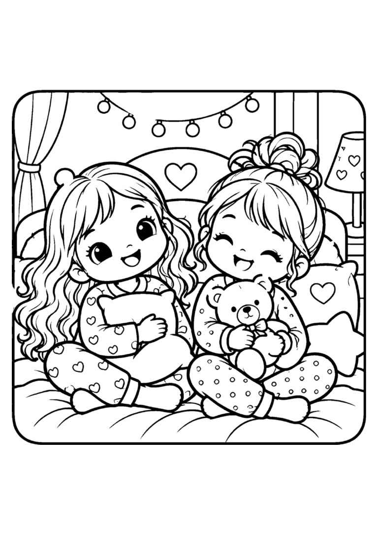 Festa do pijama de duas amigas na cama