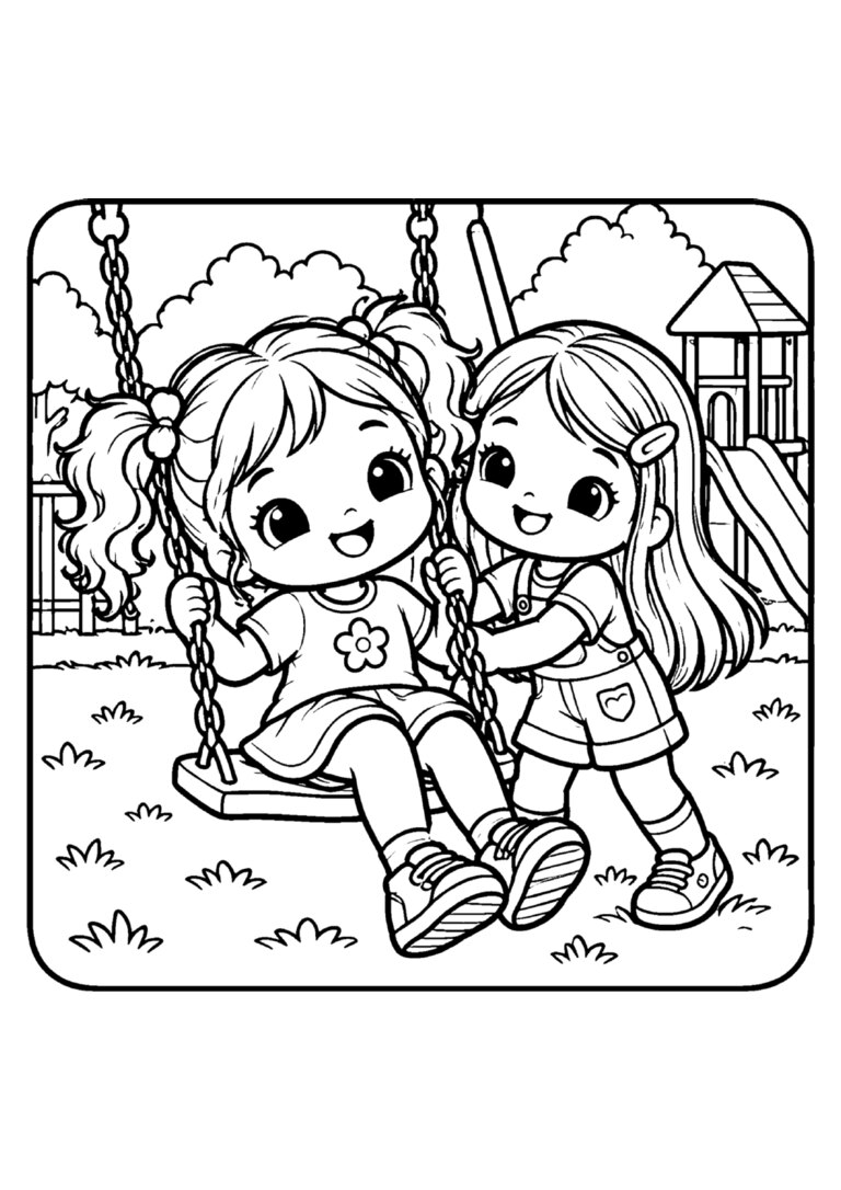 Duas amigas no balanço do parquinho