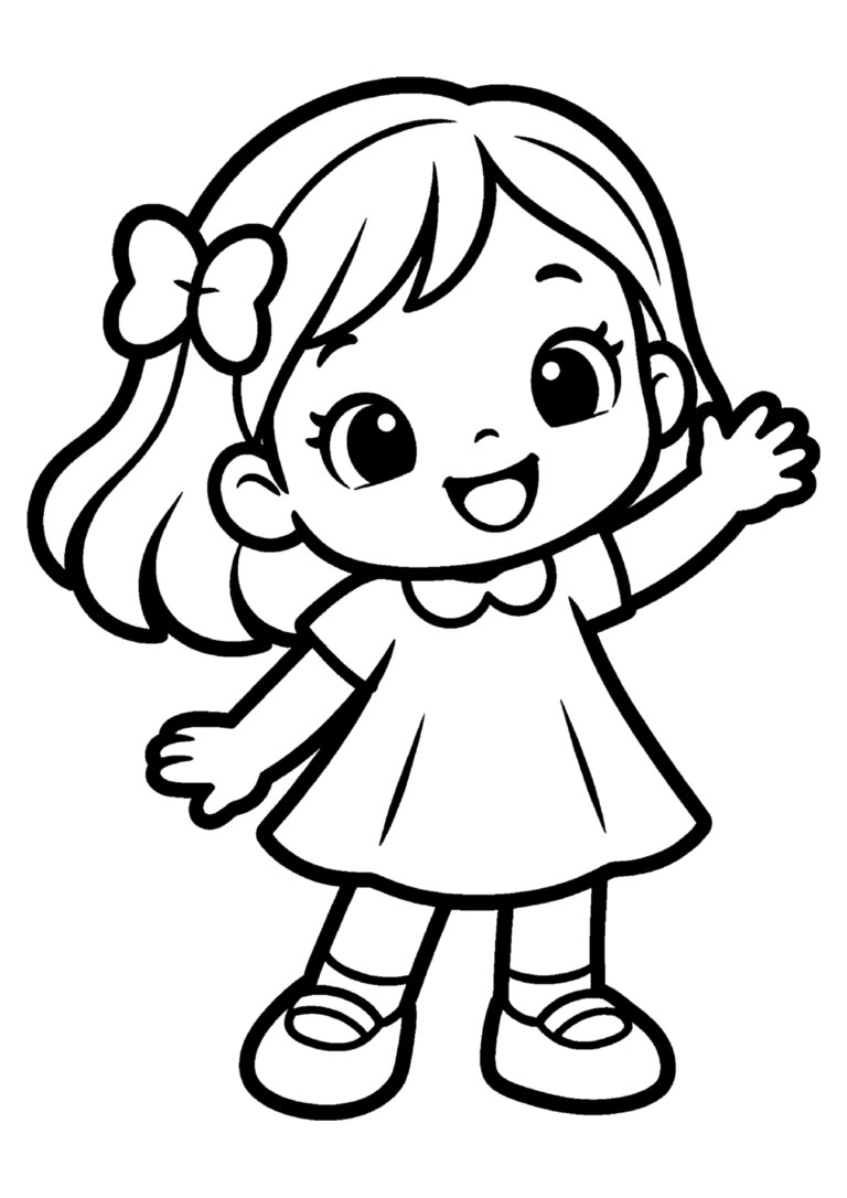 Menina de vestido acenando, bem simples