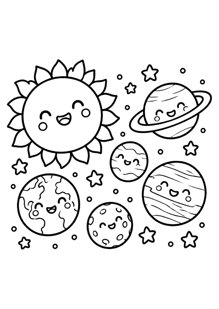 Planetas do sistema solar com o sol e estrelinhas