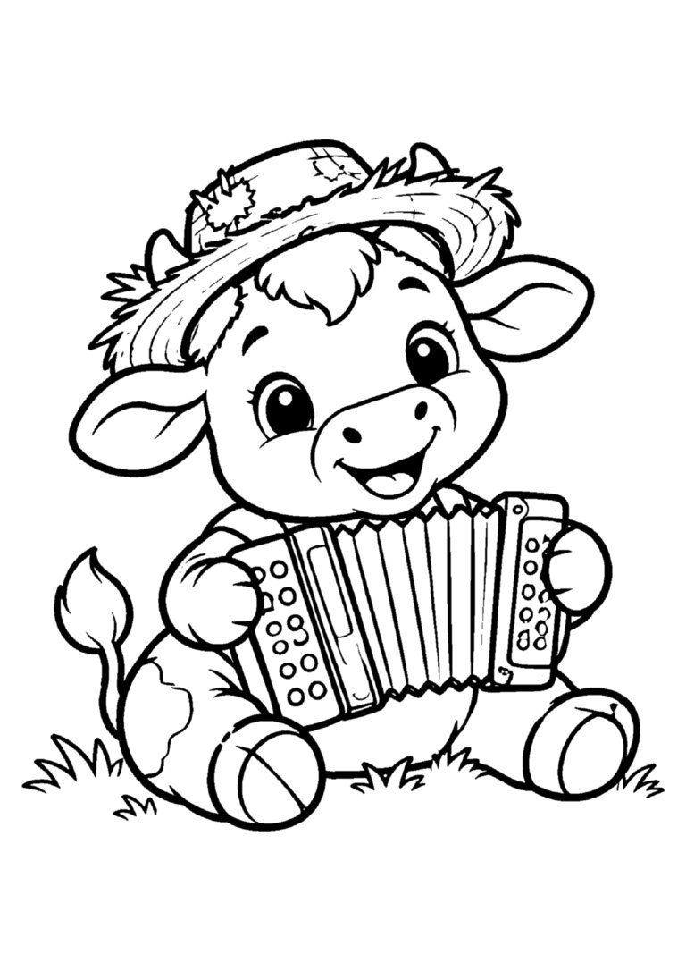 Vaca tocando sanfona com chapéu de palha