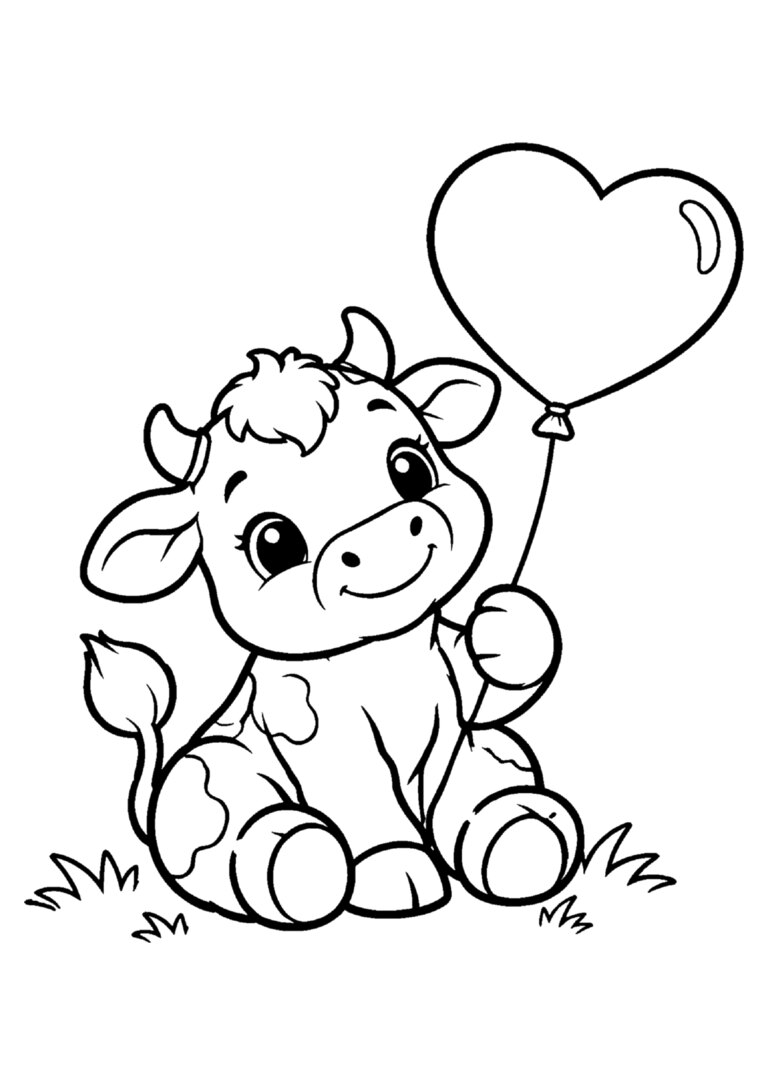 Vaca segurando um balão de coração