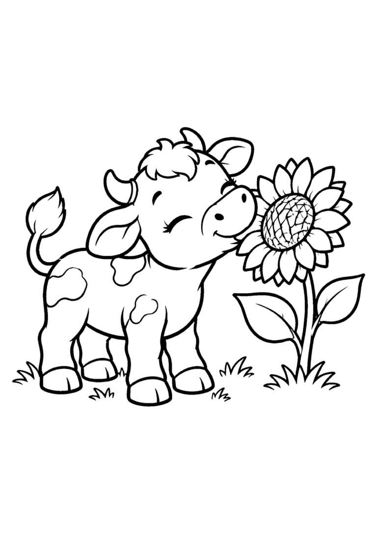 Bezerrinho cheirando um girassol