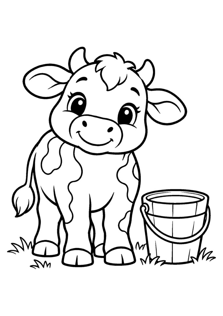 Vaca ao lado do balde de leite